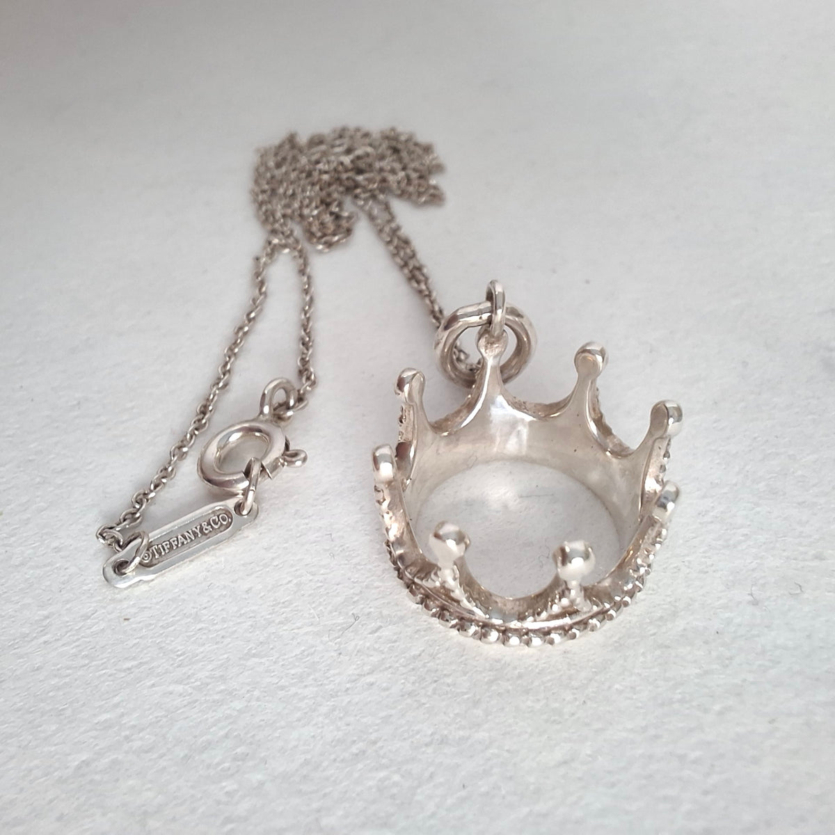 Tiffany & Co Crown Charm Pendant Necklace in Sterling Silver