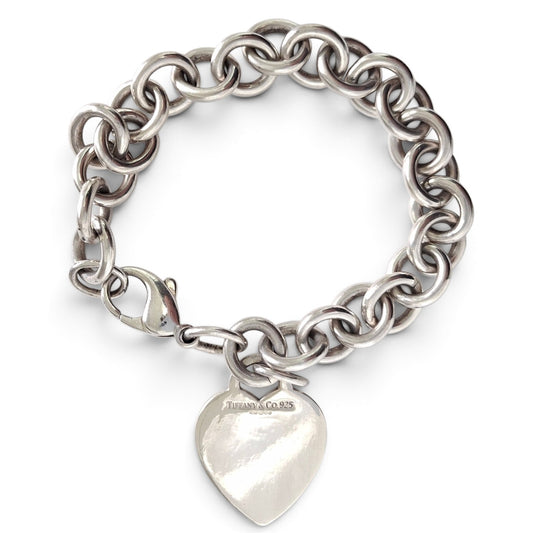 Vintage Hallmarked Sterling Silver Plain Heart Tag Charm Bracelet by Tiffany & Co