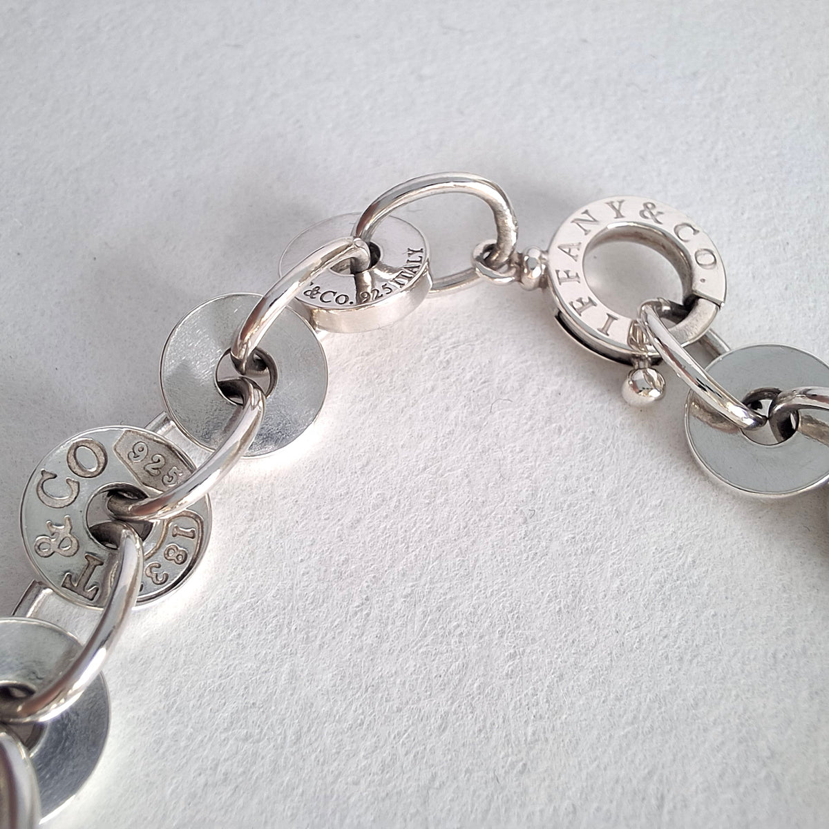 Tiffany & Co 1837 Round Disc Circles Bracelet in Sterling Silver with Box and Pouch
