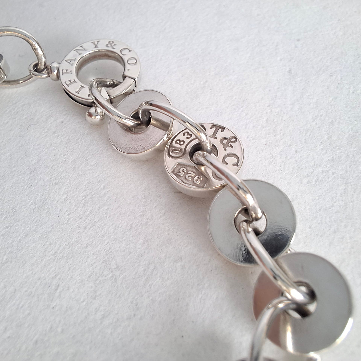 Tiffany & Co 1837 Round Disc Circles Bracelet in Sterling Silver with Box and Pouch