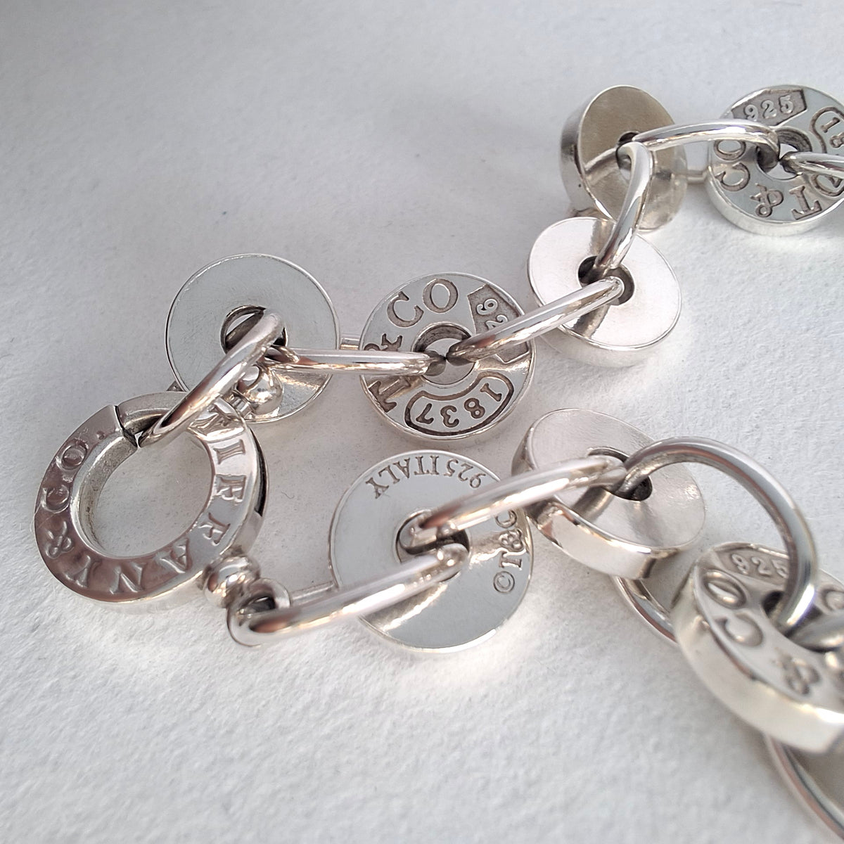 Tiffany & Co 1837 Round Disc Circles Bracelet in Sterling Silver with Box and Pouch