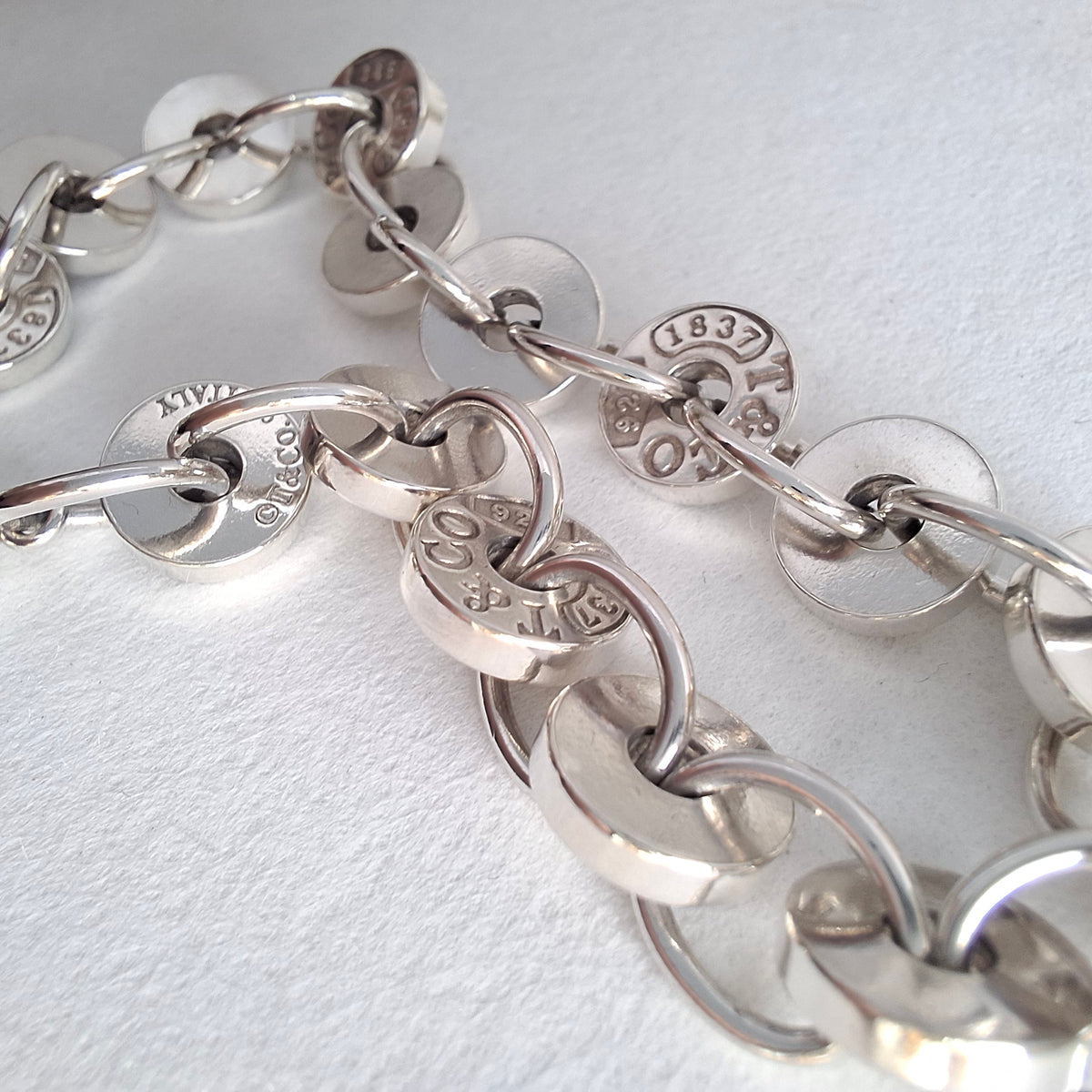 Tiffany & Co 1837 Round Disc Circles Bracelet in Sterling Silver with Box and Pouch