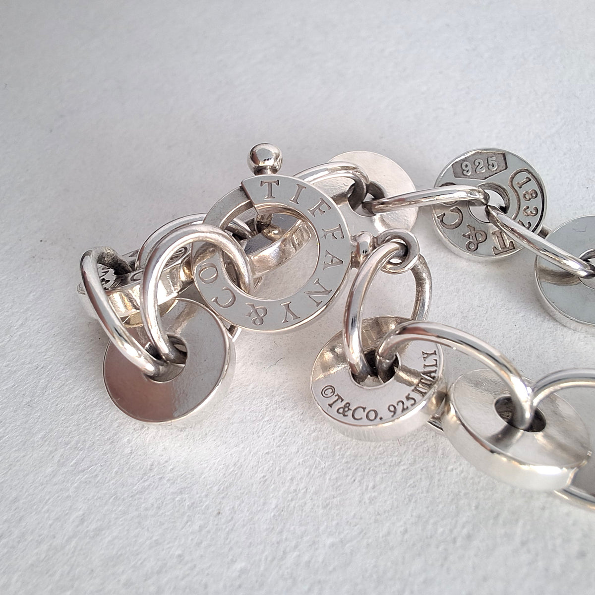 Tiffany & Co 1837 Round Disc Circles Bracelet in Sterling Silver with Box and Pouch