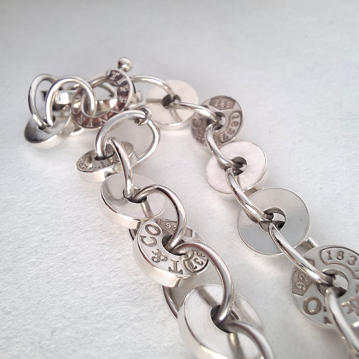 Tiffany & Co 1837 Round Disc Circles Bracelet in Sterling Silver with Box and Pouch