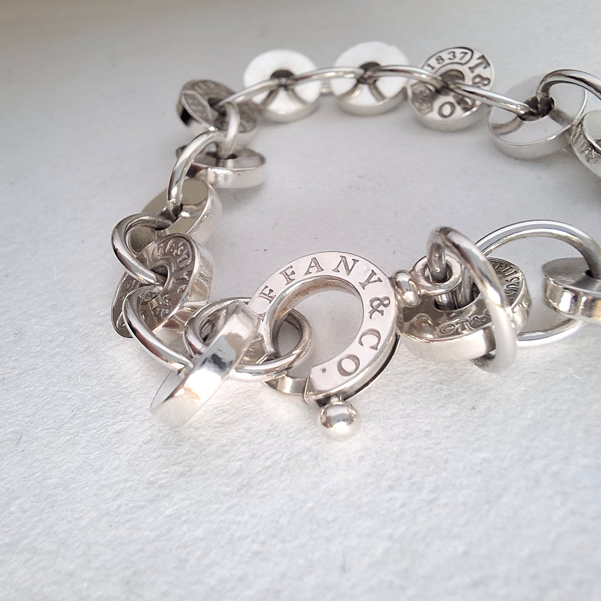Tiffany & Co 1837 Round Disc Circles Bracelet in Sterling Silver with Box and Pouch