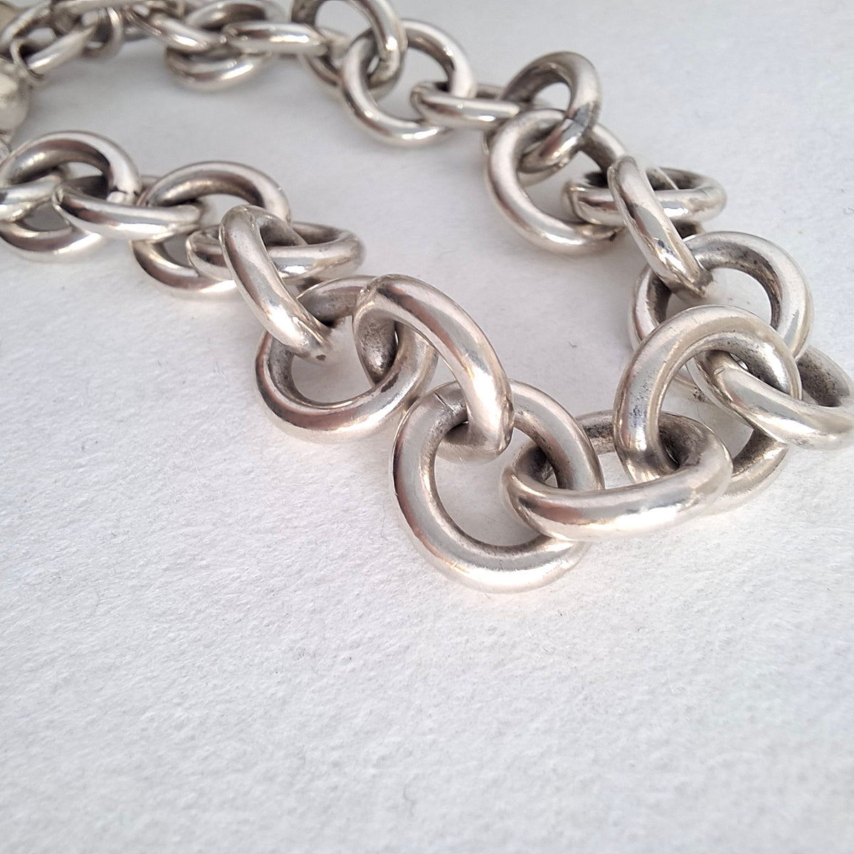 Vintage Hallmarked Sterling Silver Plain Heart Tag Charm Bracelet by Tiffany & Co