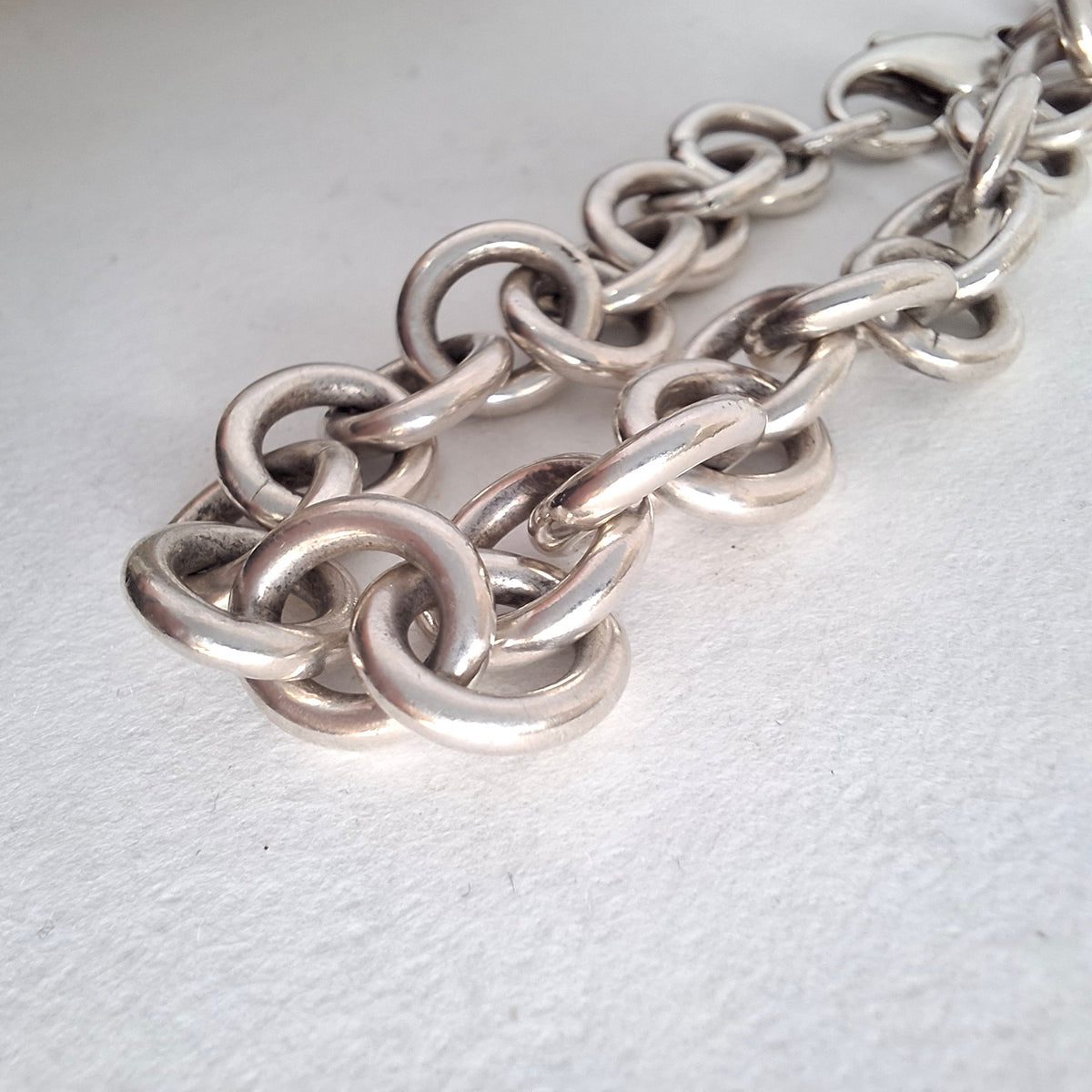 Vintage Hallmarked Sterling Silver Plain Heart Tag Charm Bracelet by Tiffany & Co
