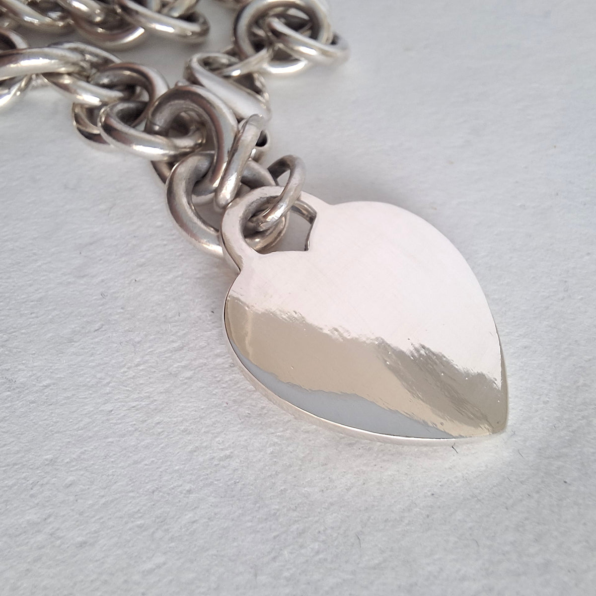 Vintage Hallmarked Sterling Silver Plain Heart Tag Charm Bracelet by Tiffany & Co