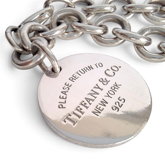 Vintage Return to Tiffany & Co Round Coin Charm Bracelet in 925 Sterling Silver