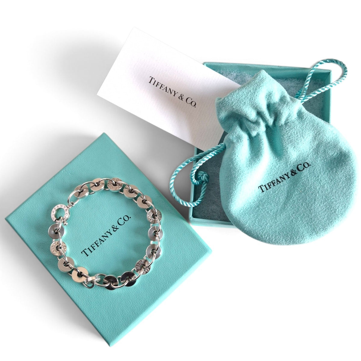 Tiffany & Co 1837 Round Disc Circles Bracelet in Sterling Silver with Box and Pouch