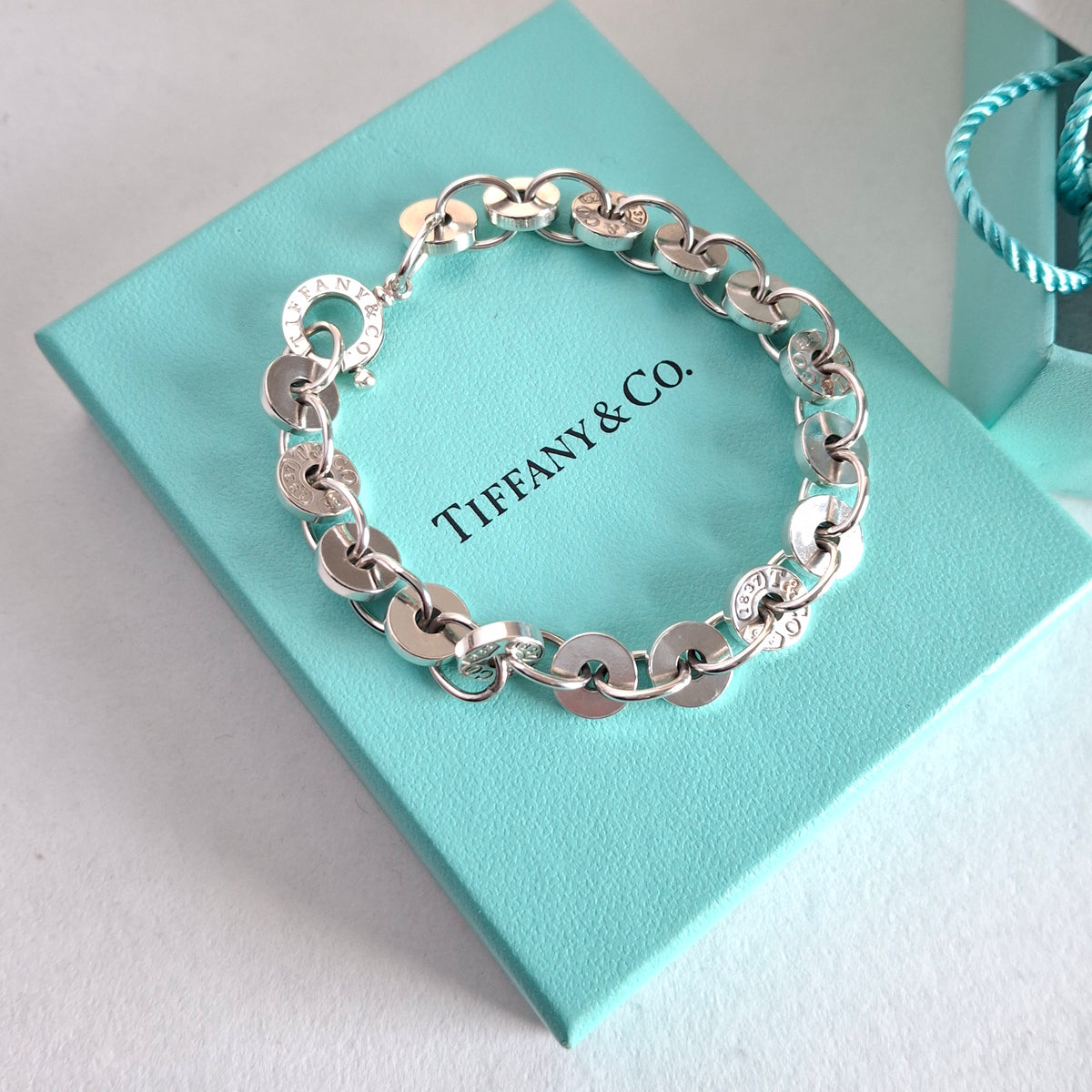 Tiffany & Co 1837 Round Disc Circles Bracelet in Sterling Silver with Box and Pouch