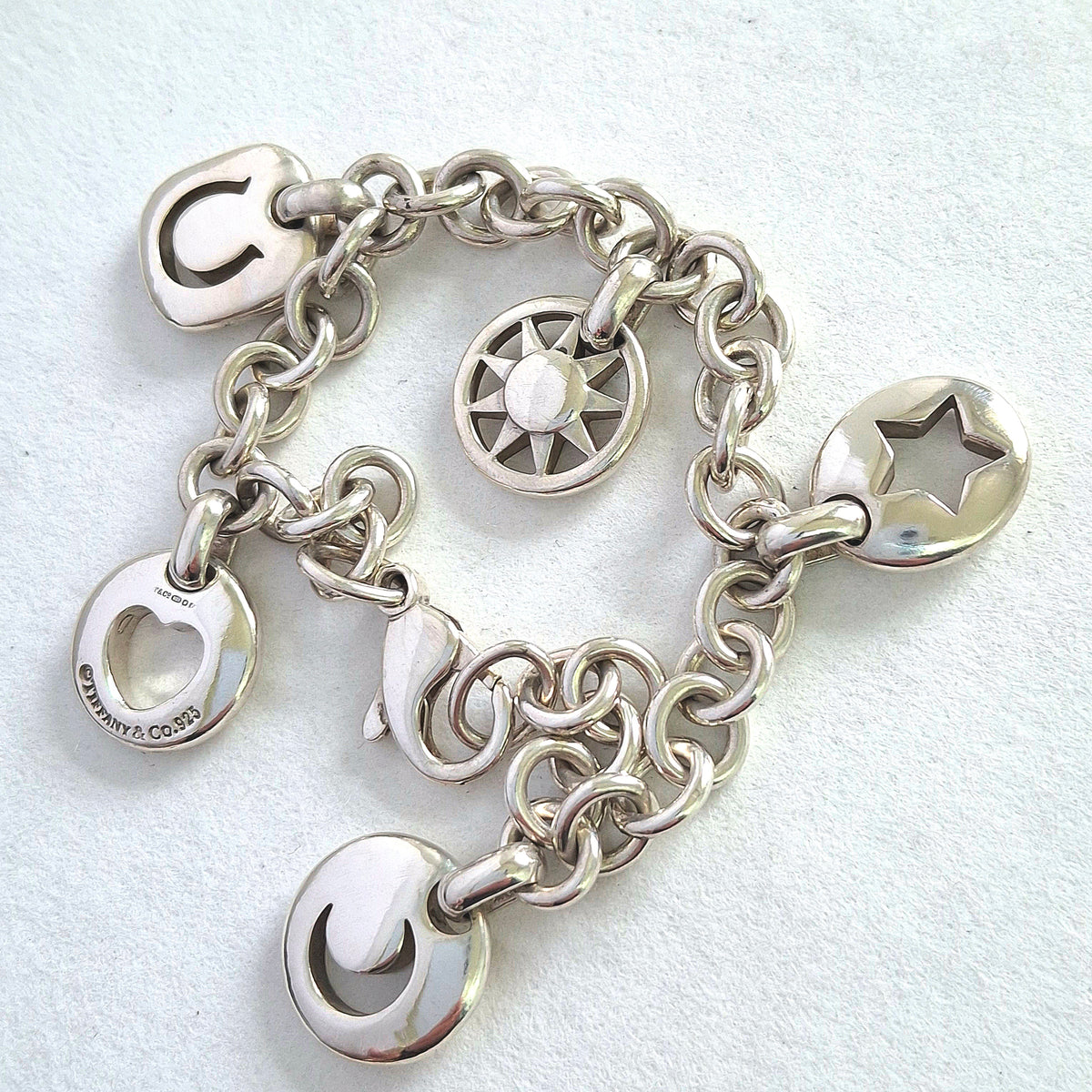 Vintage Tiffany & Co Stencil Charm Bracelet in Hallmarked Sterling Silver