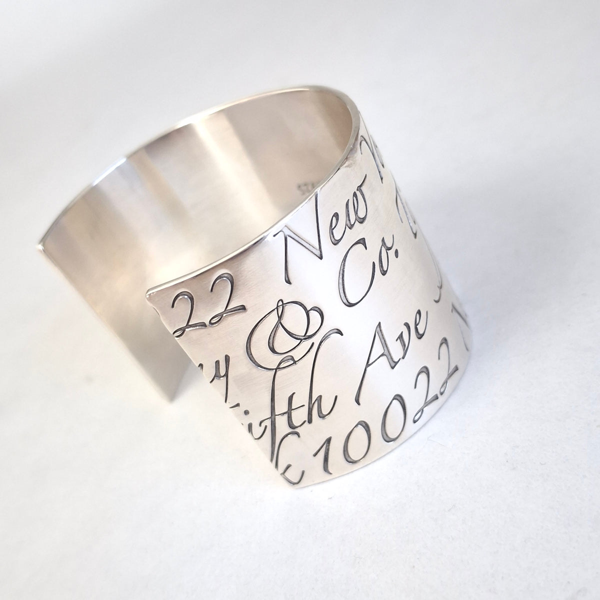 Tiffany & Co 727 Fifth Avenue New York Notes Italic Script Cuff Bracelet in Sterling Silver