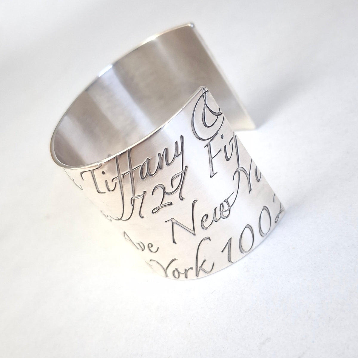 Tiffany & Co 727 Fifth Avenue New York Notes Italic Script Cuff Bracelet in Sterling Silver