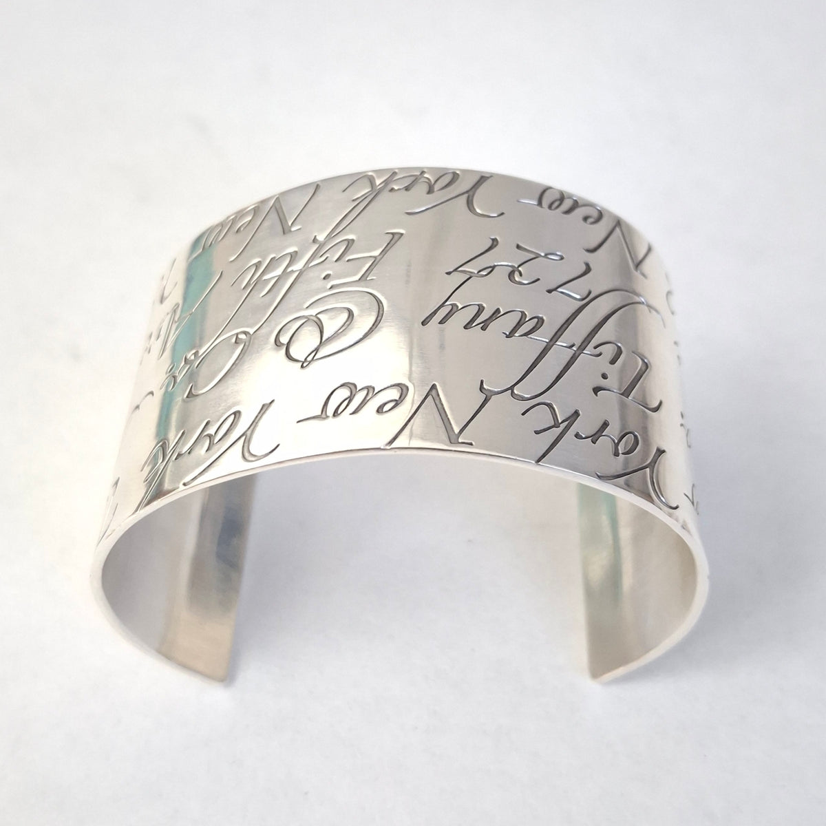 Tiffany & Co 727 Fifth Avenue New York Notes Italic Script Cuff Bracelet in Sterling Silver