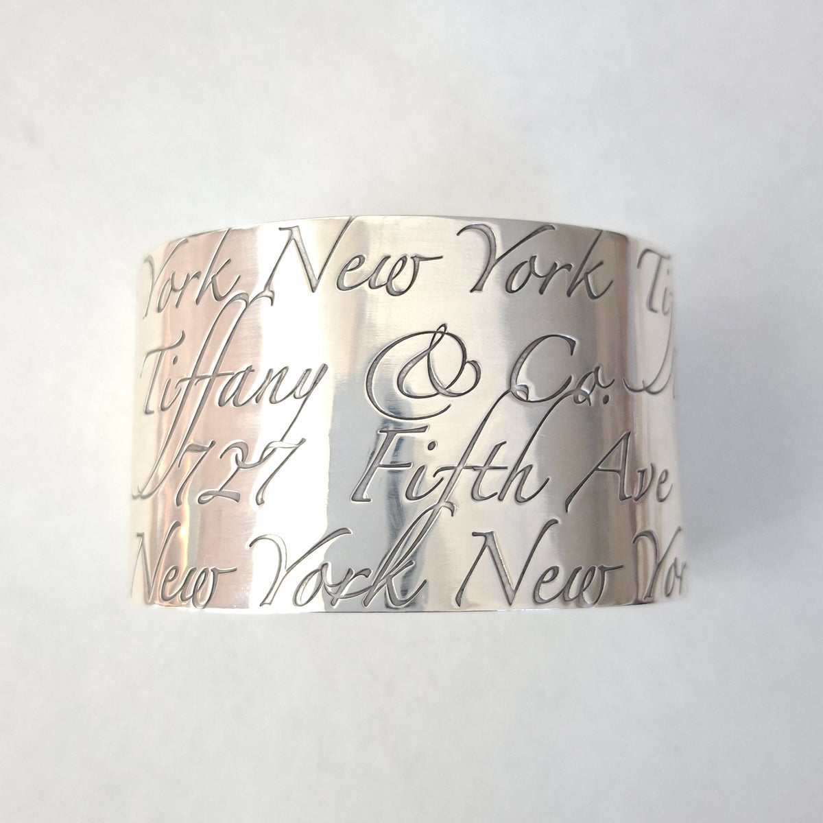 Tiffany & Co 727 Fifth Avenue New York Notes Italic Script Cuff Bracelet in Sterling Silver