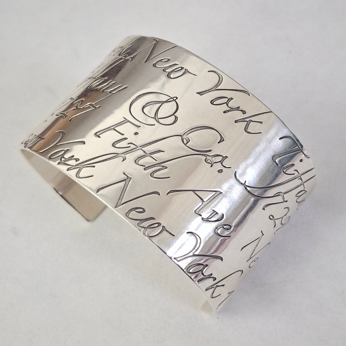 Tiffany & Co 727 Fifth Avenue New York Notes Italic Script Cuff Bracelet in Sterling Silver