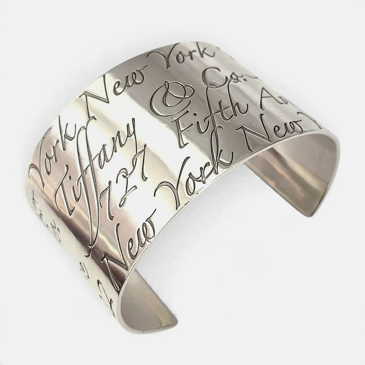 Tiffany & Co 727 Fifth Avenue New York Notes Italic Script Cuff Bracelet in Sterling Silver