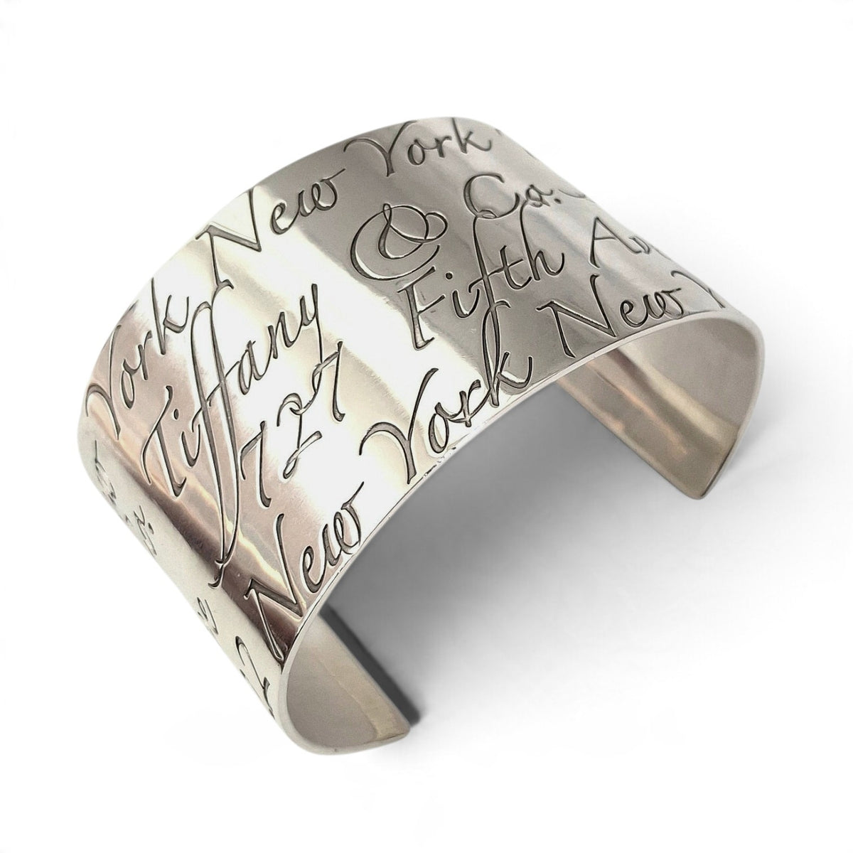 Tiffany & Co 727 Fifth Avenue New York Notes Italic Script Cuff Bracelet in Sterling Silver