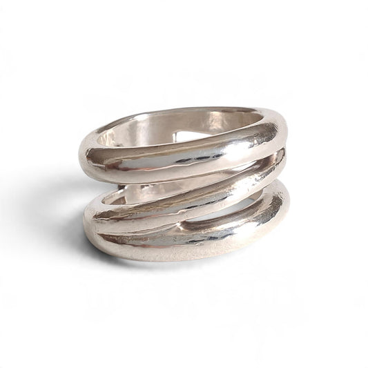 Vintage Tiffany & Co Zig Zag 10mm Wide Band Ring in Hallmarked Sterling Silver UK size K / US 5.5