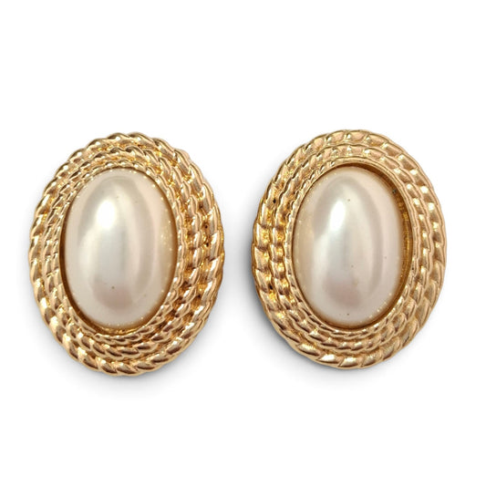 Vintage Christian Dior Oval Pearl Gold Plated Clip-on Earring