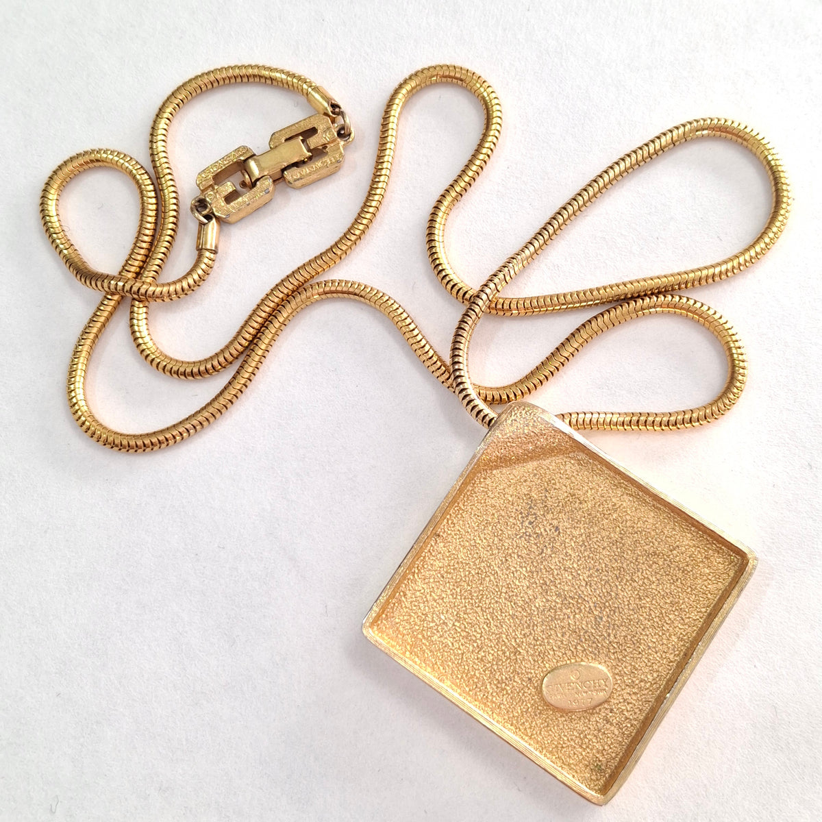 Vintage 1977 Givenchy Red Black & Gold Enamel Pendant Necklace