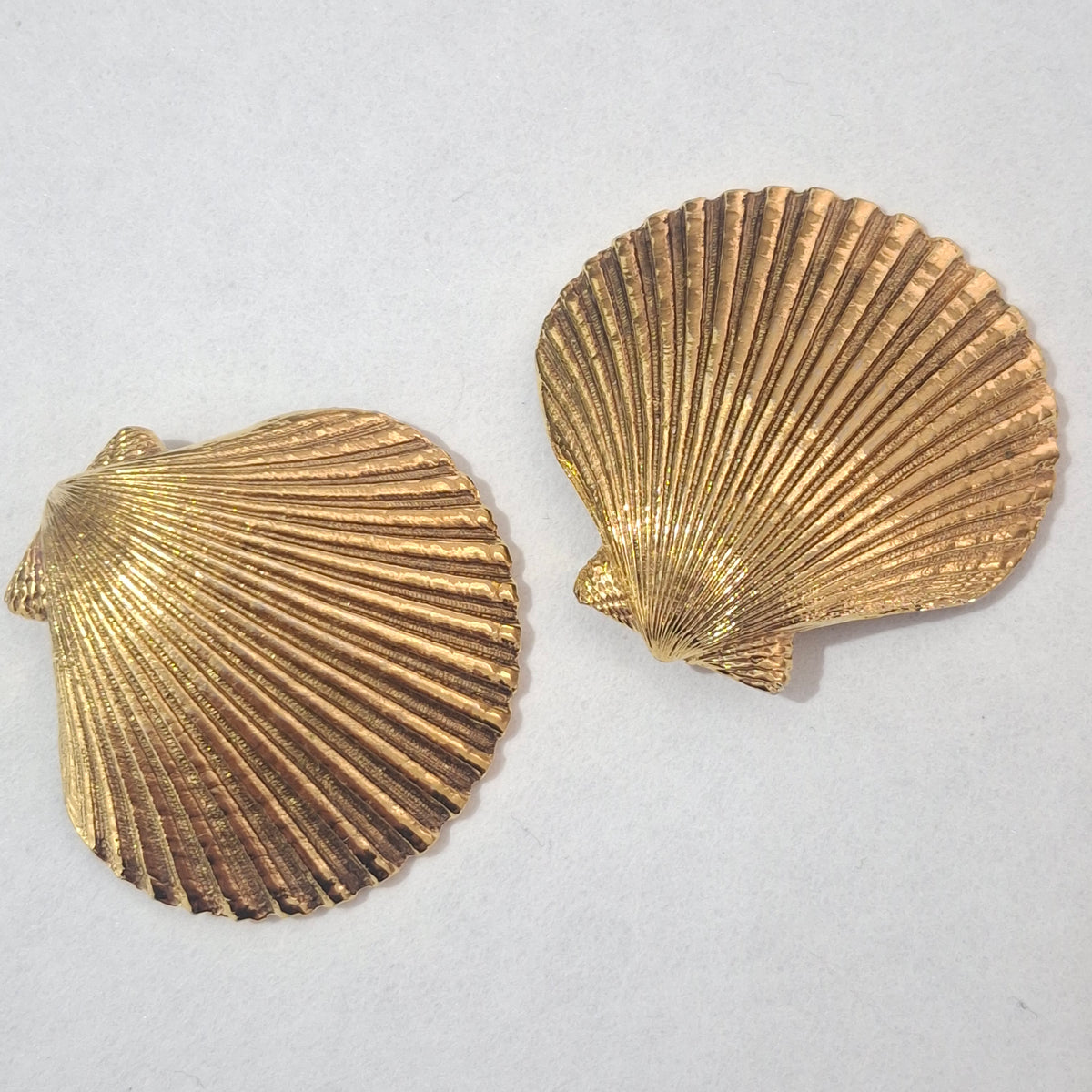 Vintage Yves Saint Laurent YSL Gold Plated Clip-on Clam Shell Earrings