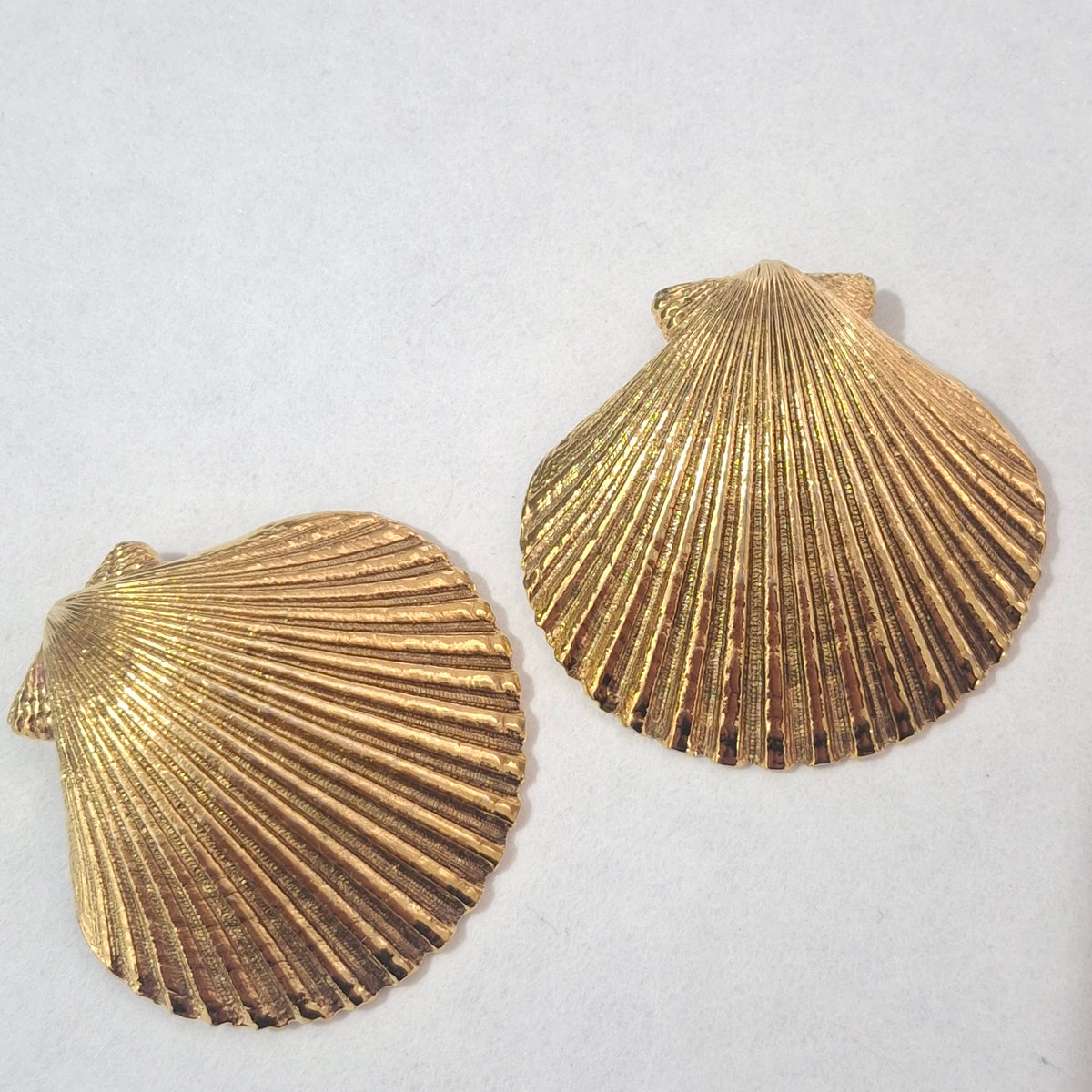 Vintage Yves Saint Laurent YSL Gold Plated Clip-on Clam Shell Earrings