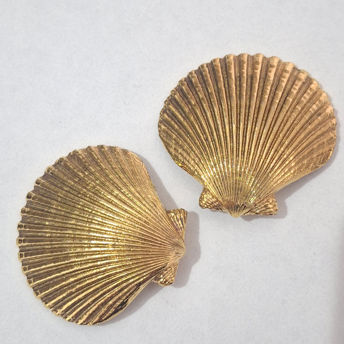 Vintage Yves Saint Laurent YSL Gold Plated Clip-on Clam Shell Earrings