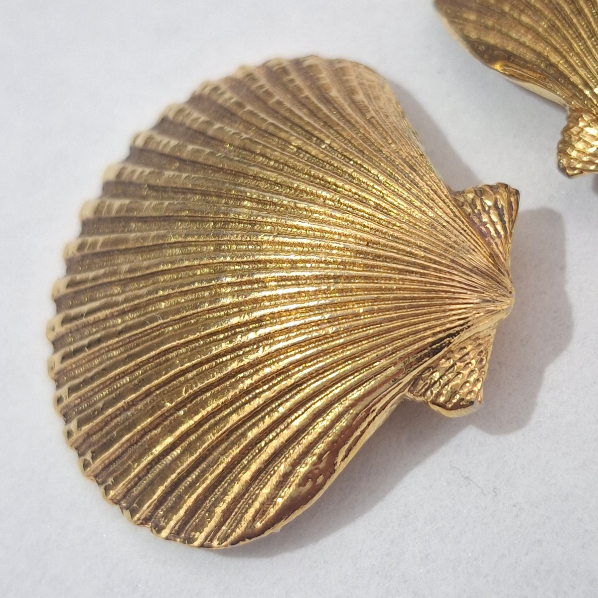 Vintage Yves Saint Laurent YSL Gold Plated Clip-on Clam Shell Earrings