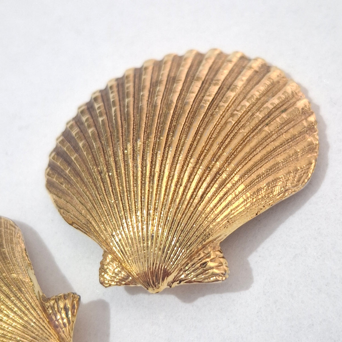 Vintage Yves Saint Laurent YSL Gold Plated Clip-on Clam Shell Earrings