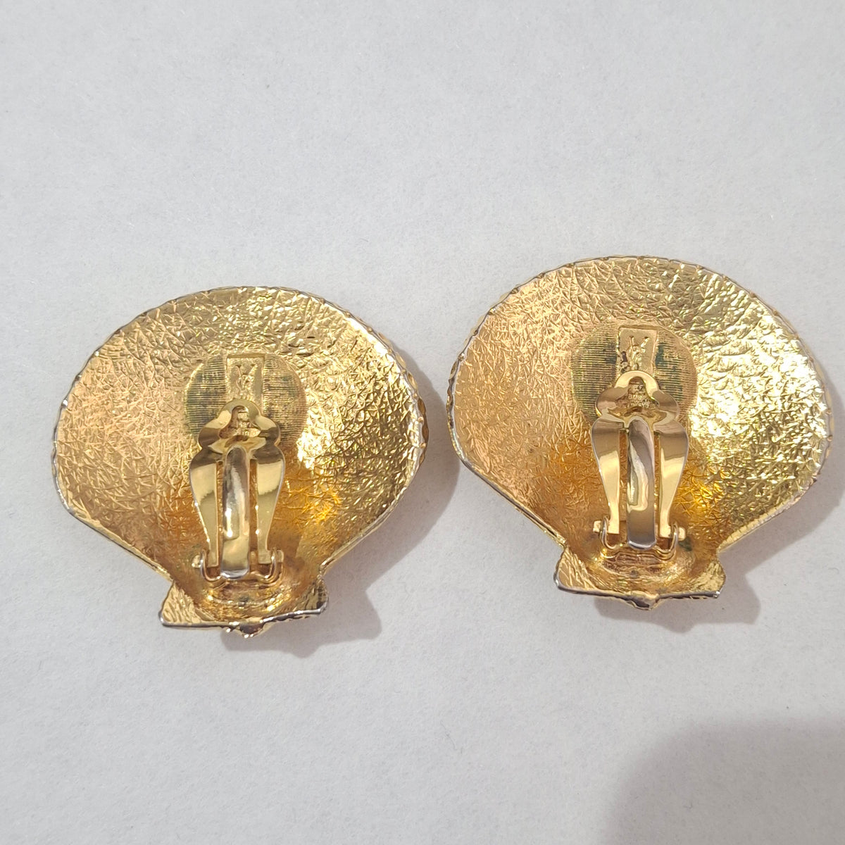Vintage Yves Saint Laurent YSL Gold Plated Clip-on Clam Shell Earrings