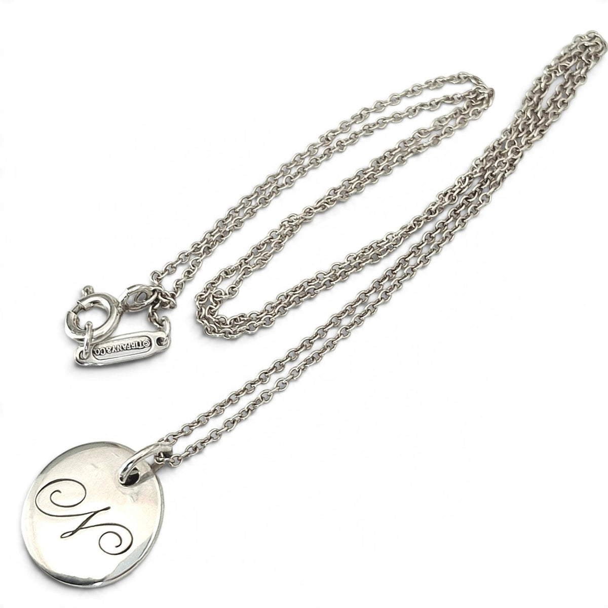 Tiffany & Co Notes Alphabet Letter N Disc Pendant Necklace in Sterling Silver