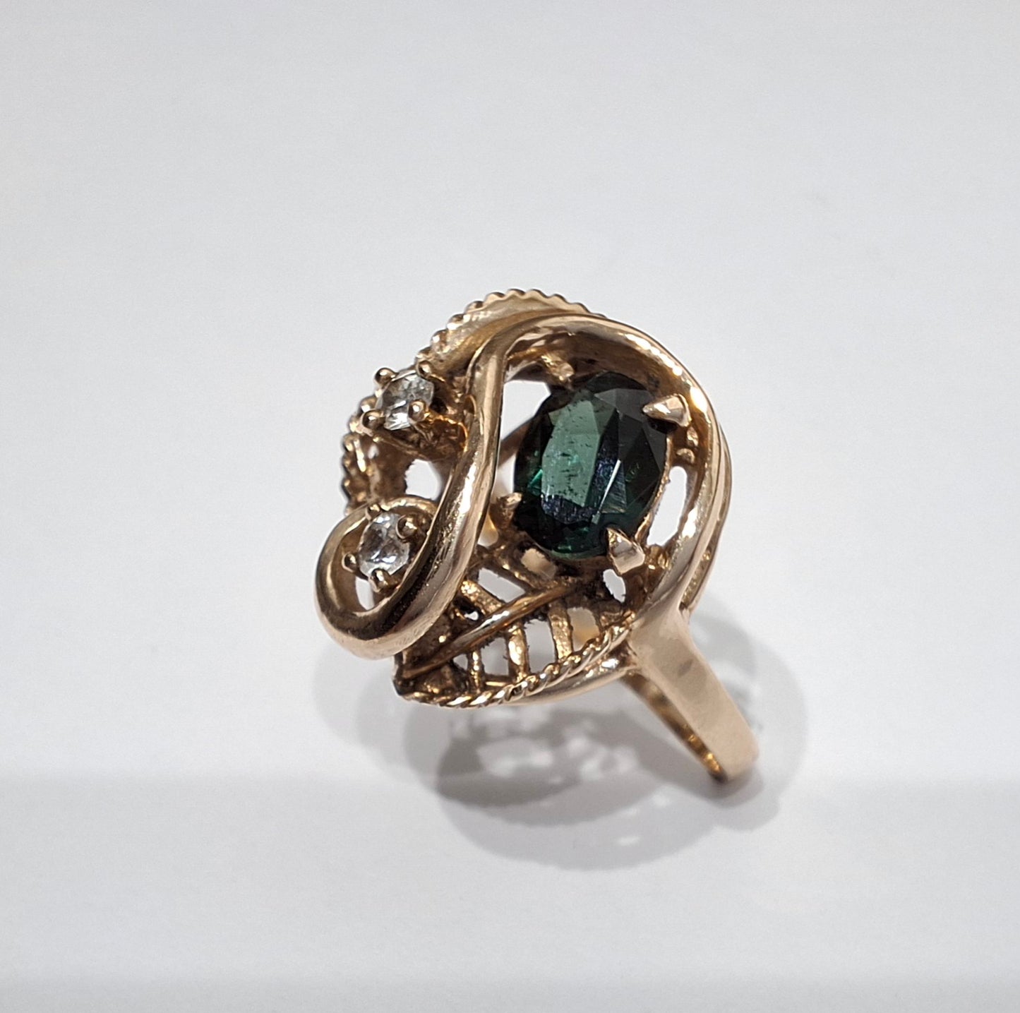 10k Gold Tourmaline & Clear Crystal Ring by Sidel
