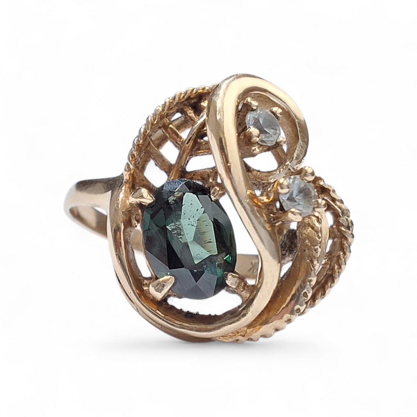 10k Gold Tourmaline & Clear Crystal Ring by Sidel