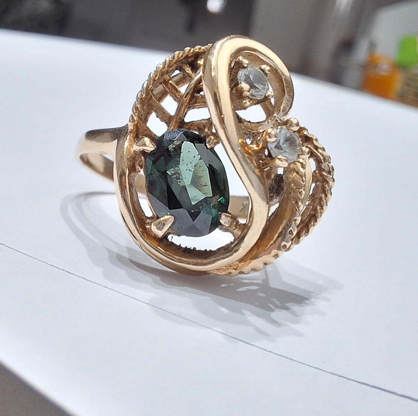 10k Gold Tourmaline & Clear Crystal Ring by Sidel