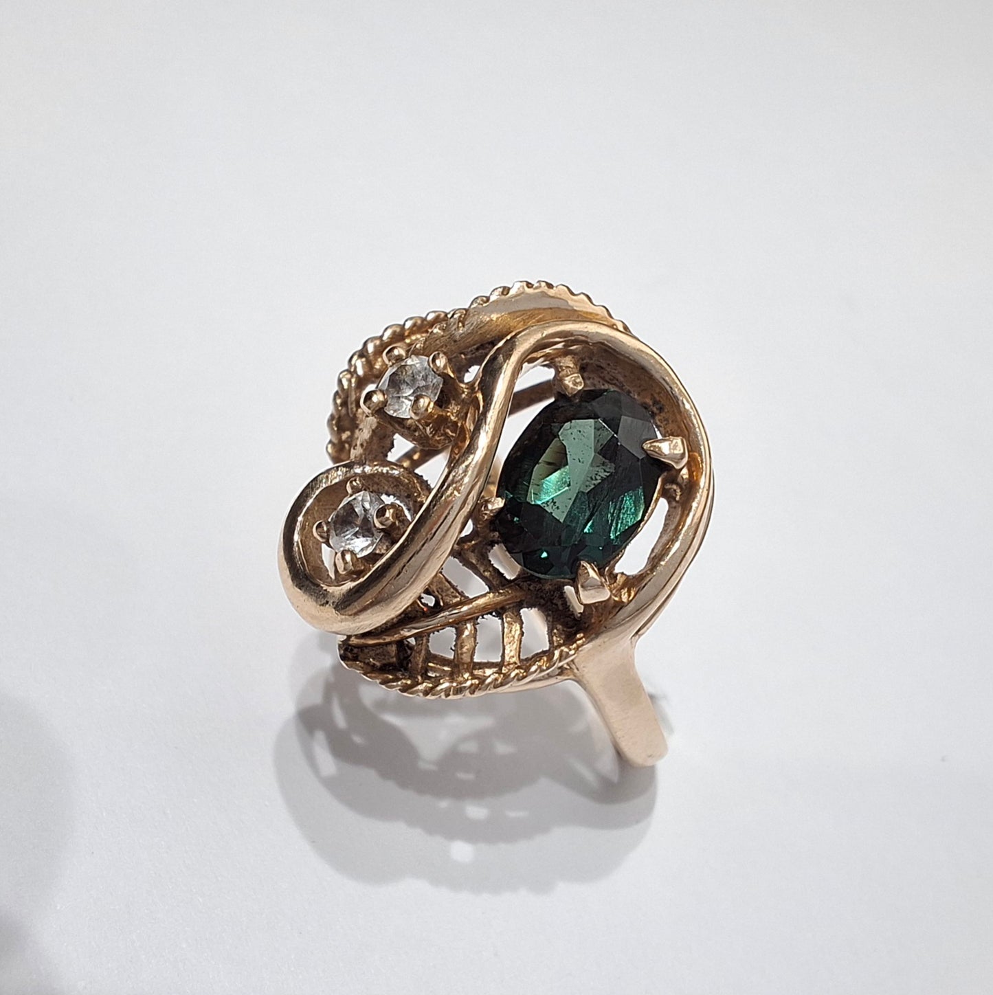 10k Gold Tourmaline & Clear Crystal Ring by Sidel