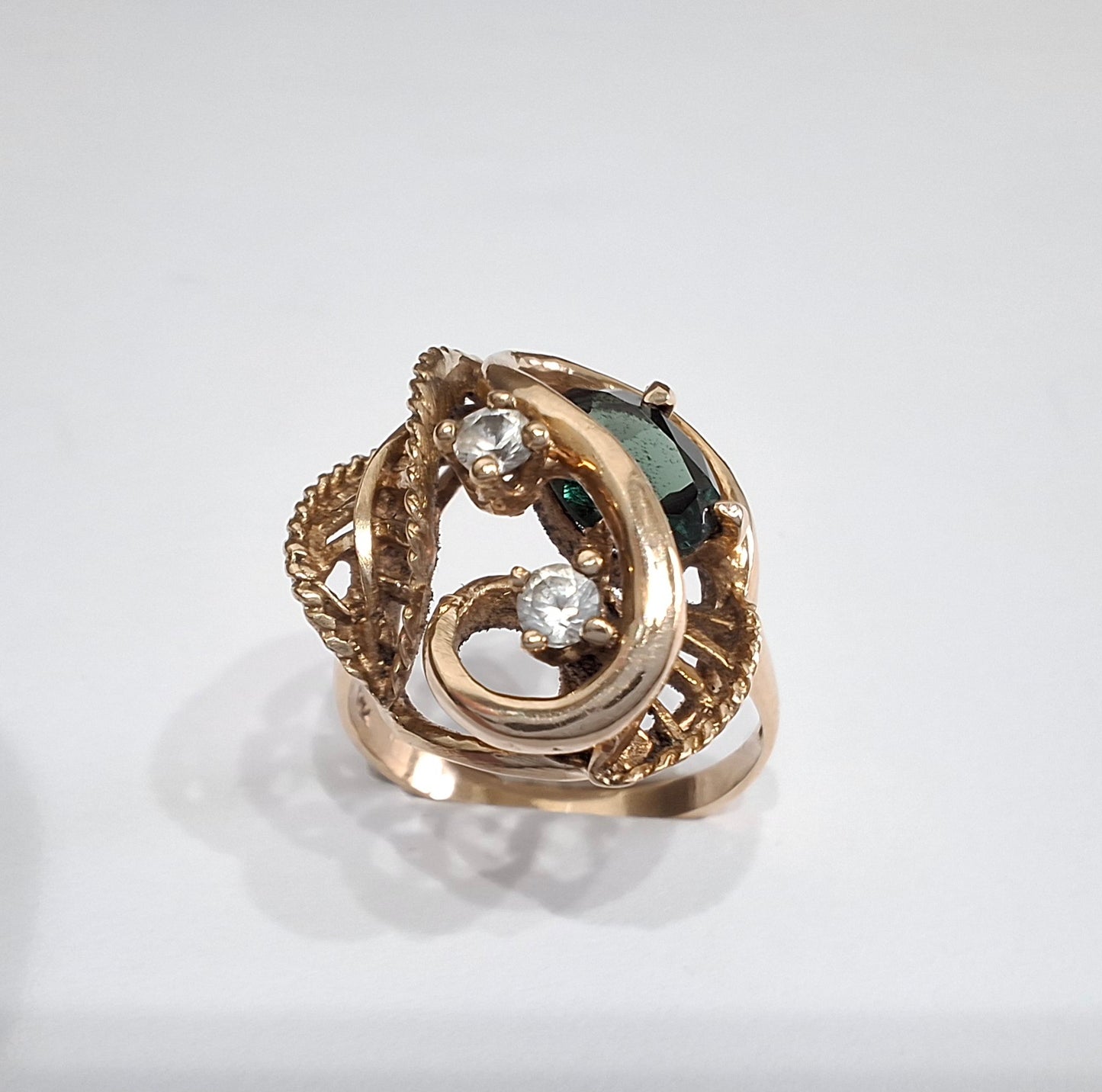 10k Gold Tourmaline & Clear Crystal Ring by Sidel