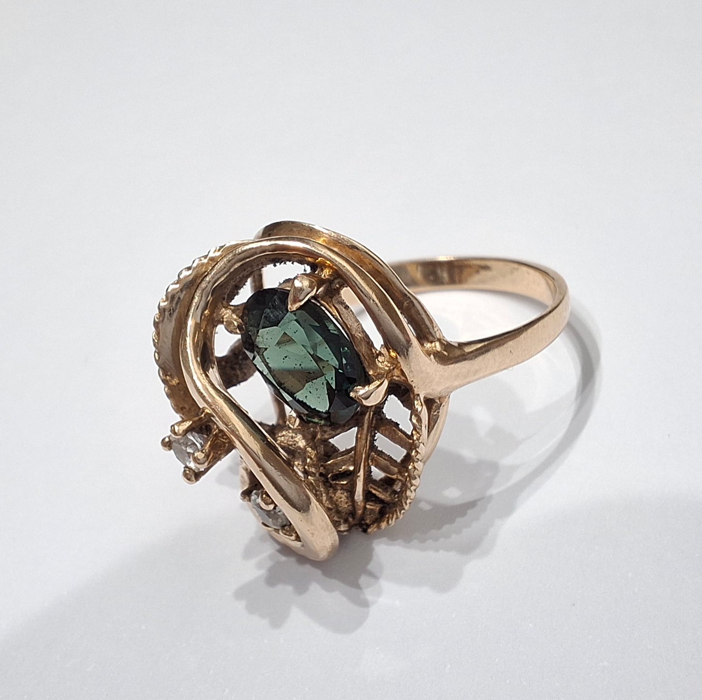 10k Gold Tourmaline & Clear Crystal Ring by Sidel