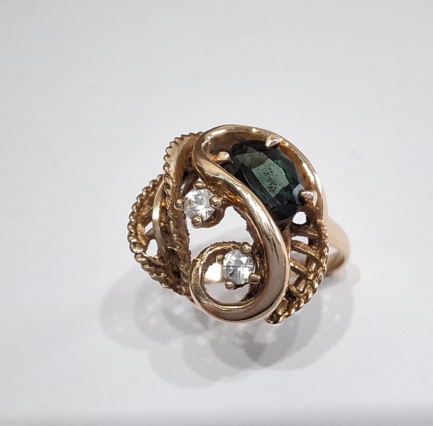 10k Gold Tourmaline & Clear Crystal Ring by Sidel
