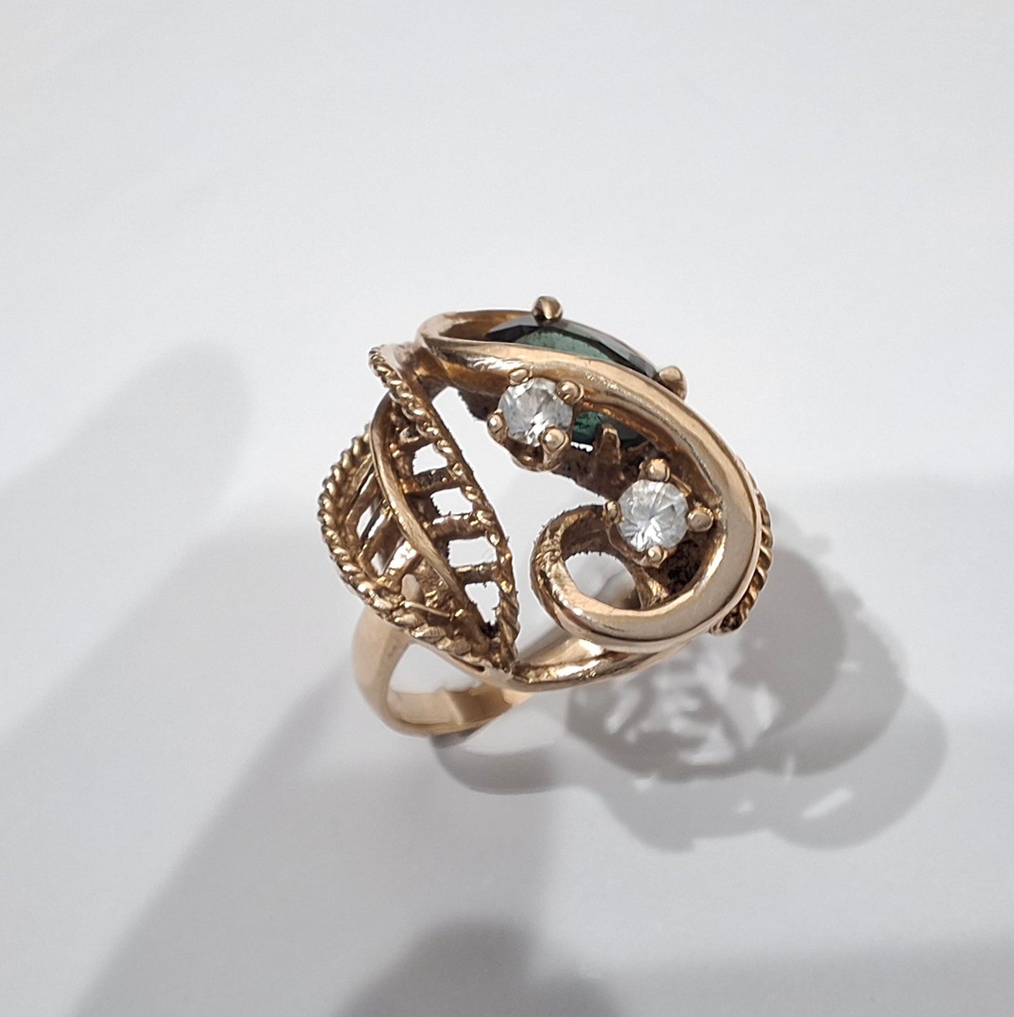 10k Gold Tourmaline & Clear Crystal Ring by Sidel
