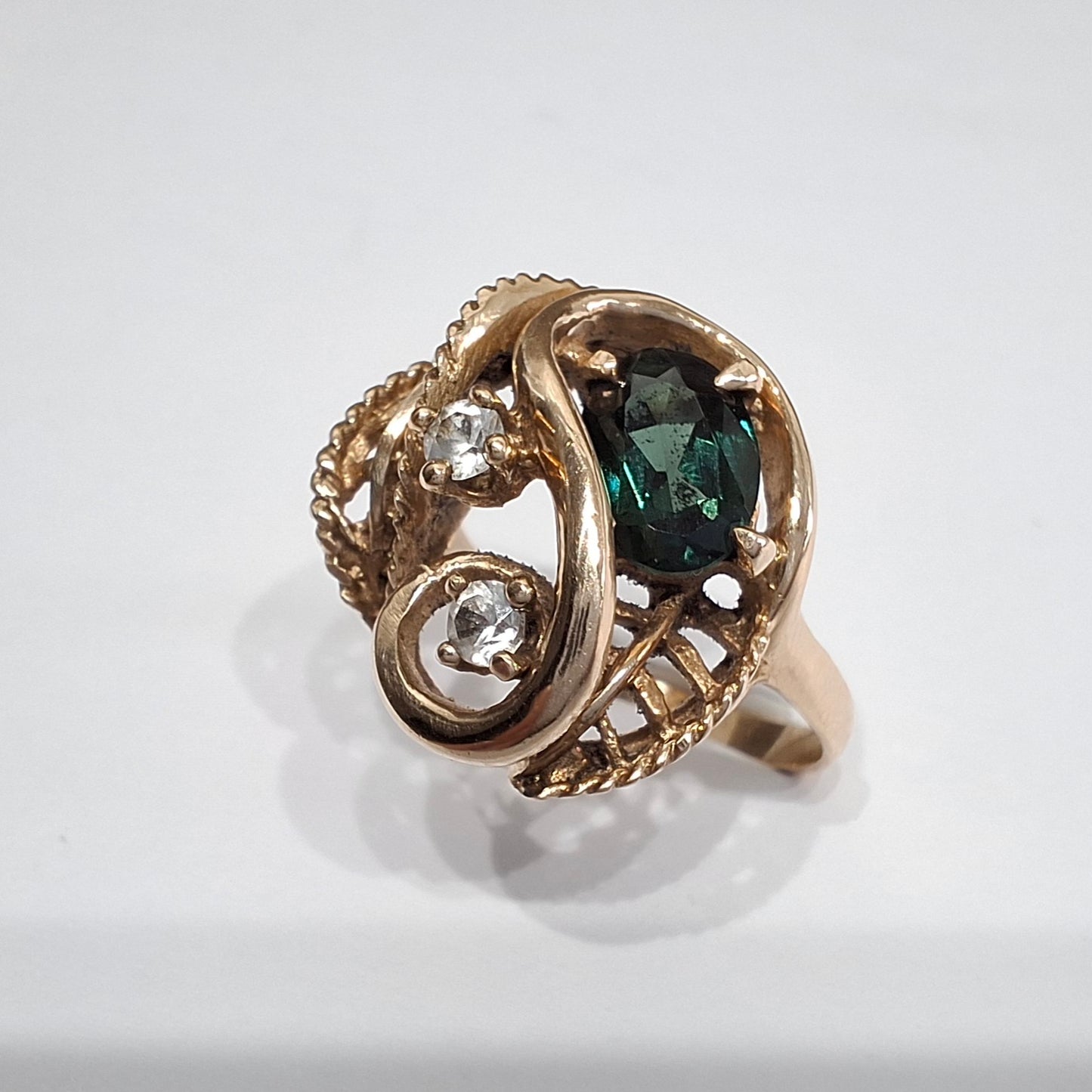 10k Gold Tourmaline & Clear Crystal Ring by Sidel